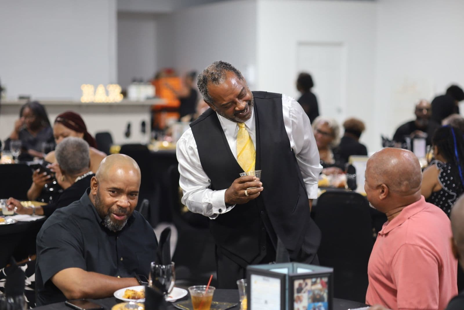 Guests networking during a corporate reception